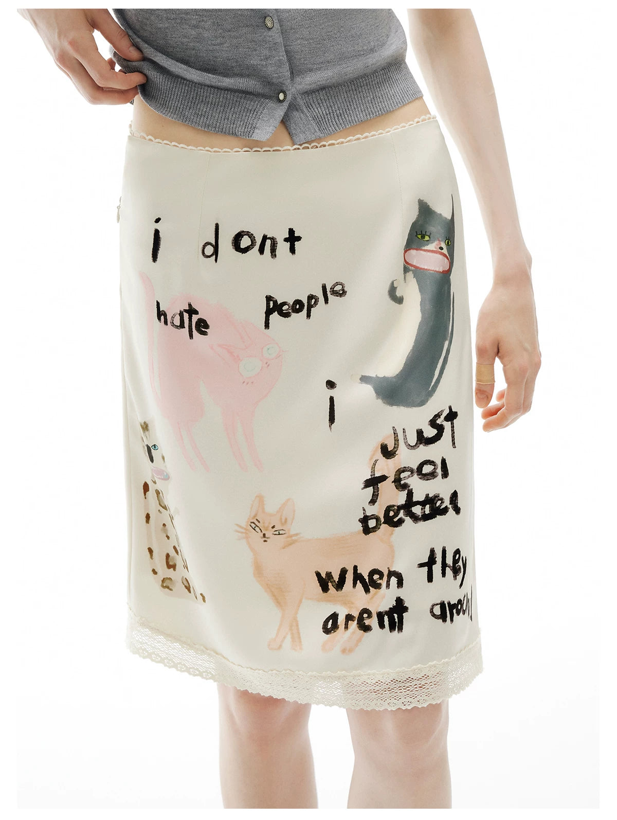 Anti‑Social Kitties Scribble Pencil Skirt
