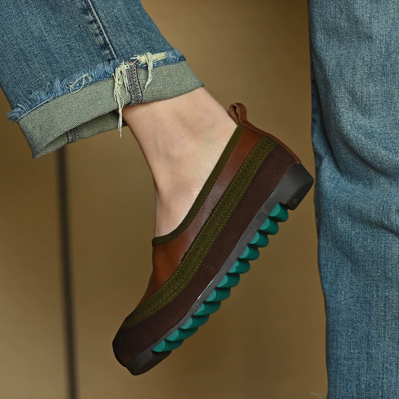 Brown Green Slip-On Comfort Shoes