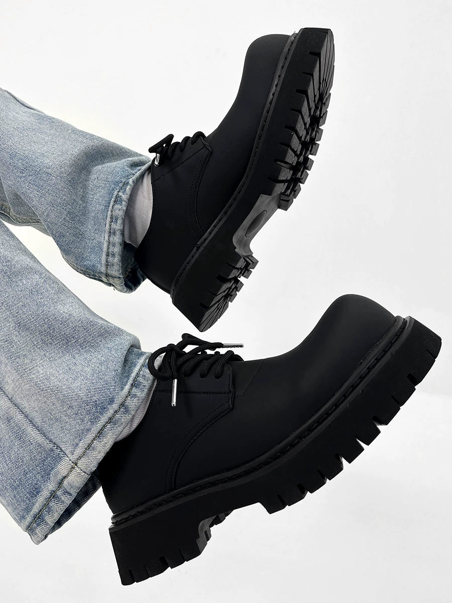 Chunky Black Matte and Glossy Platform Derby Shoes