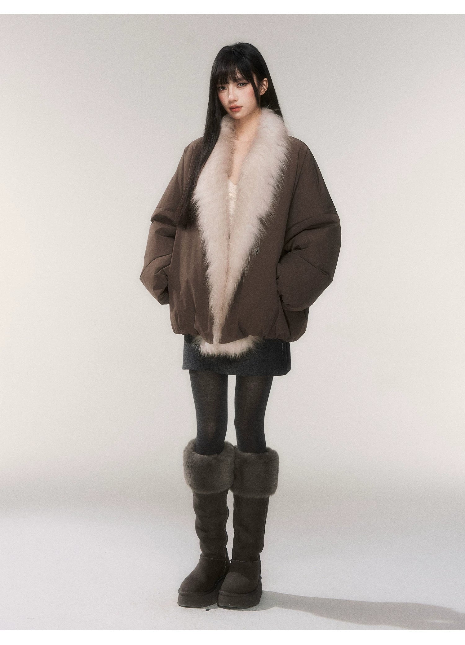 Mocha Snowdrift Faux Fur Collar Parka
