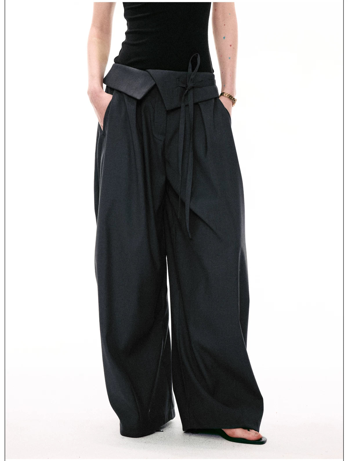 Foldover Tie-Waist Wide Trousers