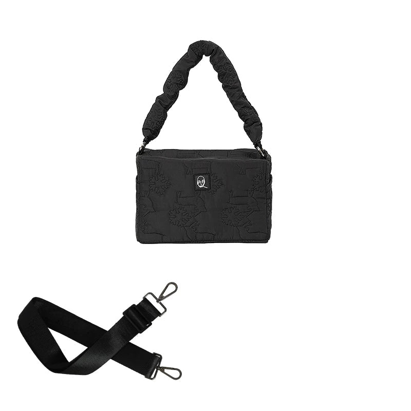 Quilted Houndstooth Box Crossbody Bag - Black