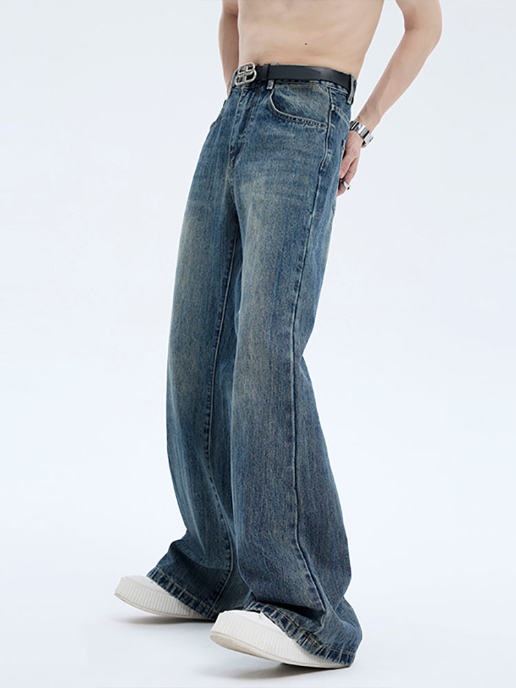 Washed Wide-Leg Flared Denim Jeans
