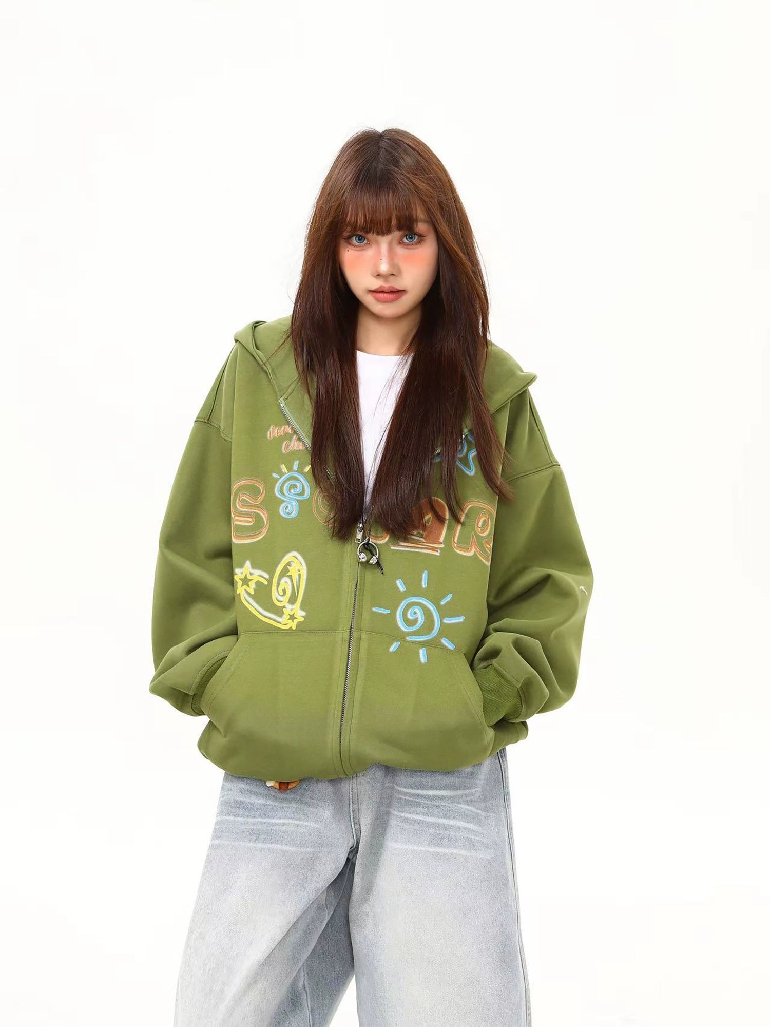 Solar Doodle Olive Zip Hoodie