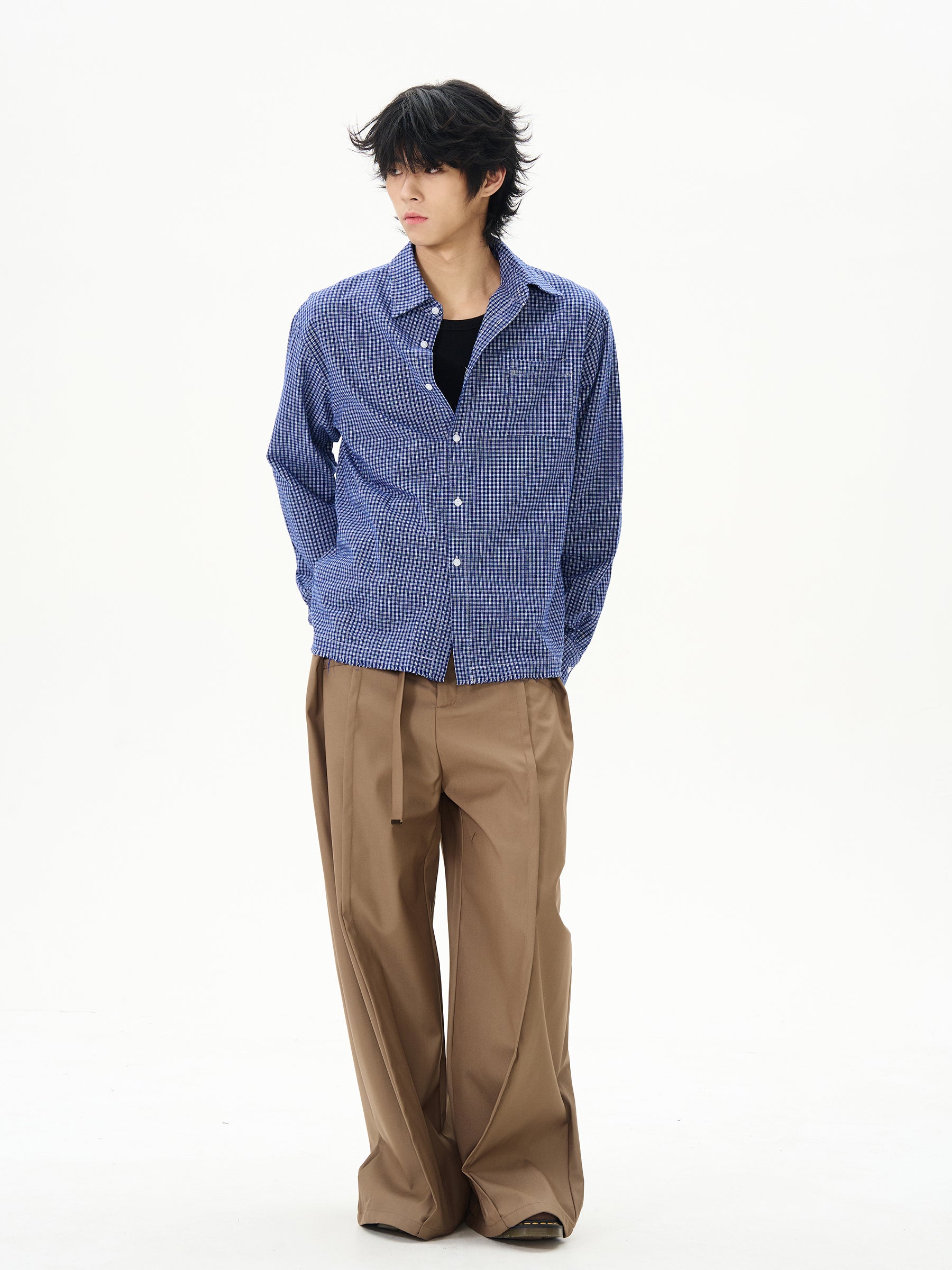 Blue Gingham Check Cotton Shirt