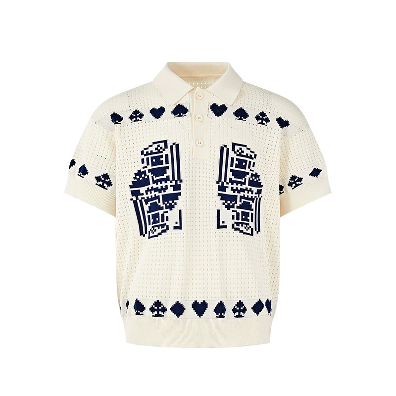 Pixel Heart Knit Polo Shirt