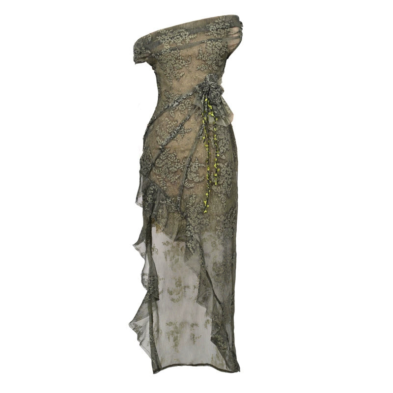 Draped Bronze Metallic Strapless Dress