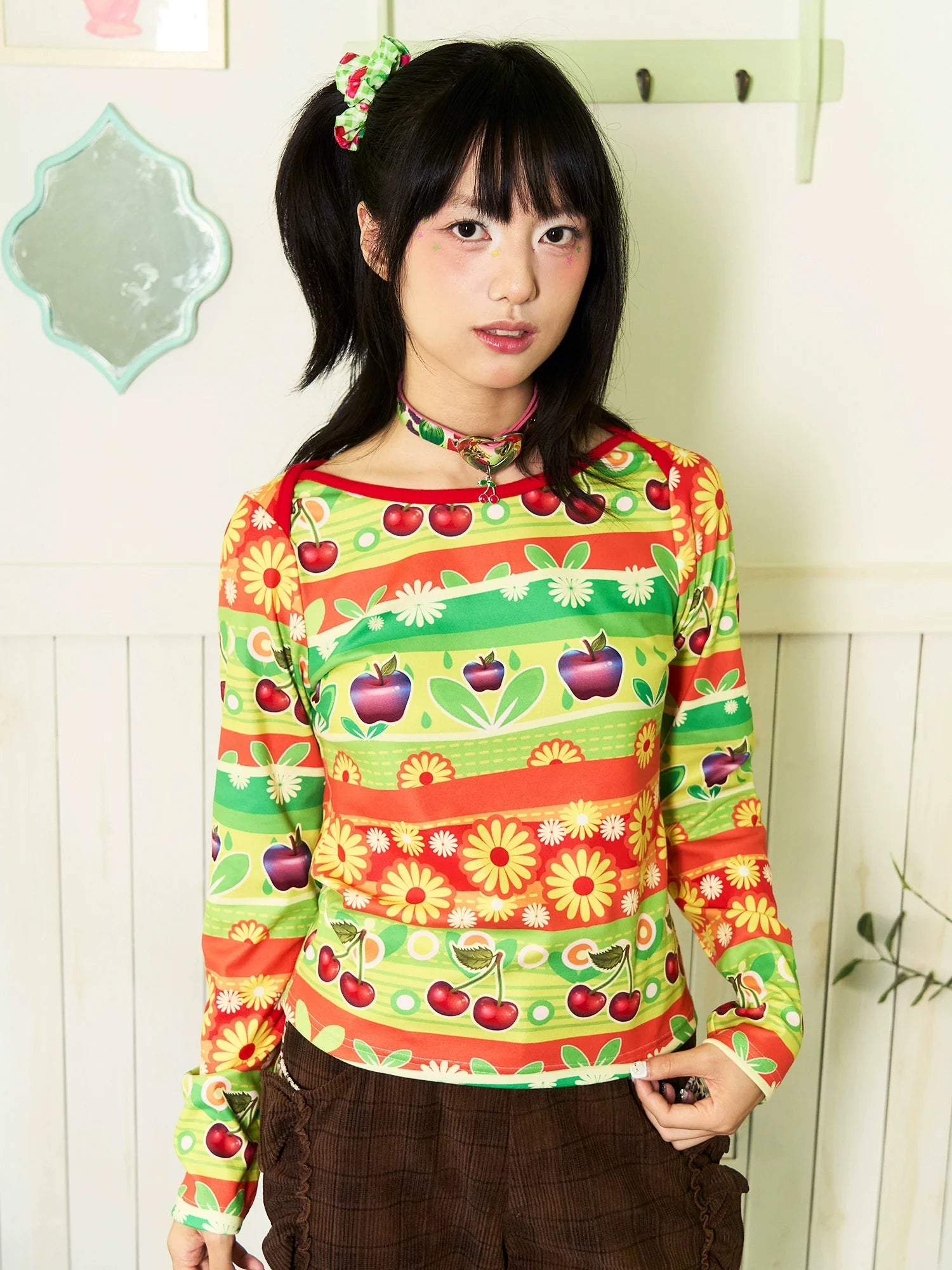 Cherry Daisy Striped Sweatshirt