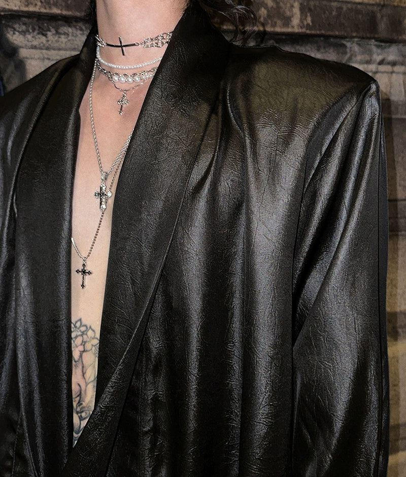 Satin Deep V-Neck Shirt