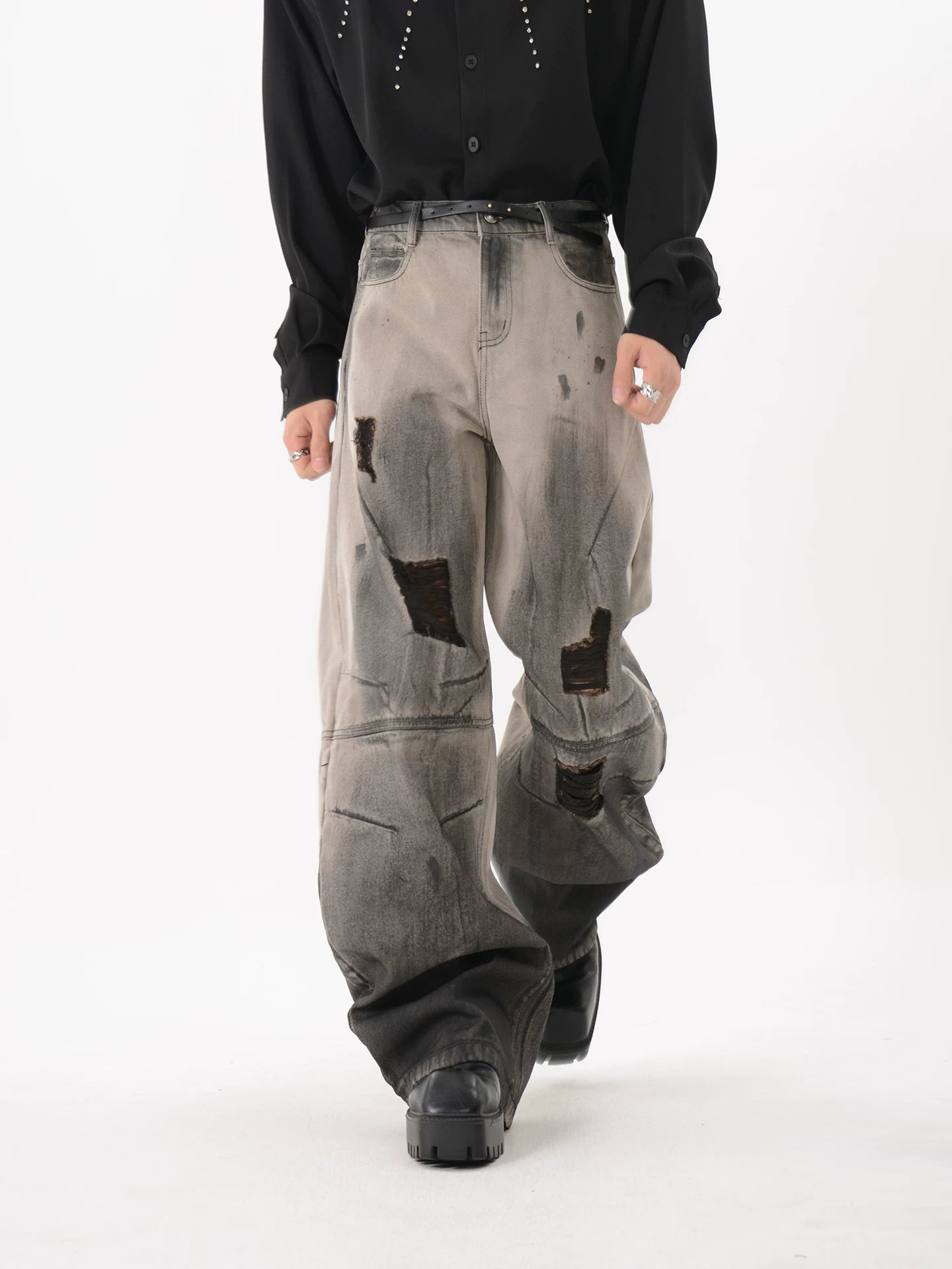 Ashfall Ruin Distressed Wide Jeans
