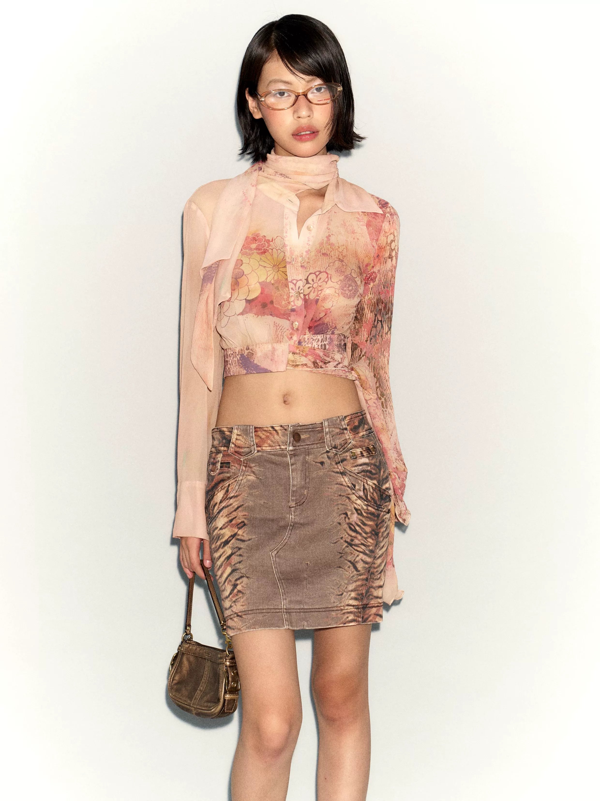 Ember Bloom Sheer Scarf Blouse