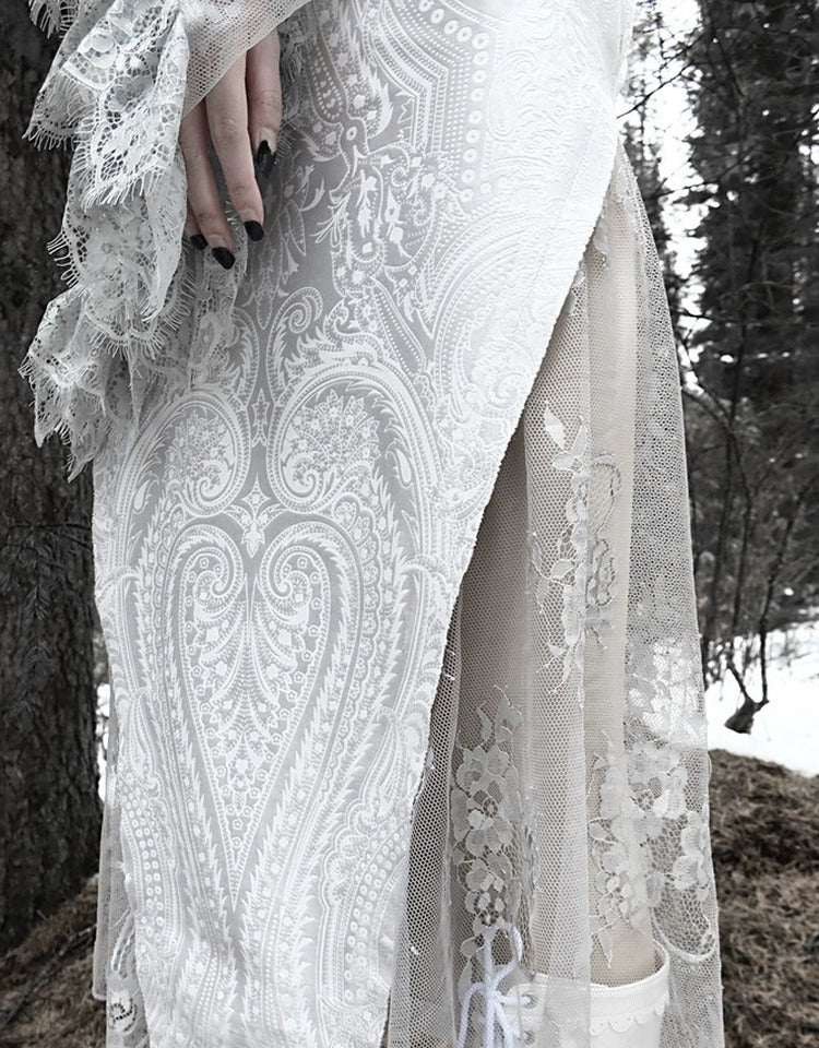 Vintage White Lace Angel Sleeve Dress