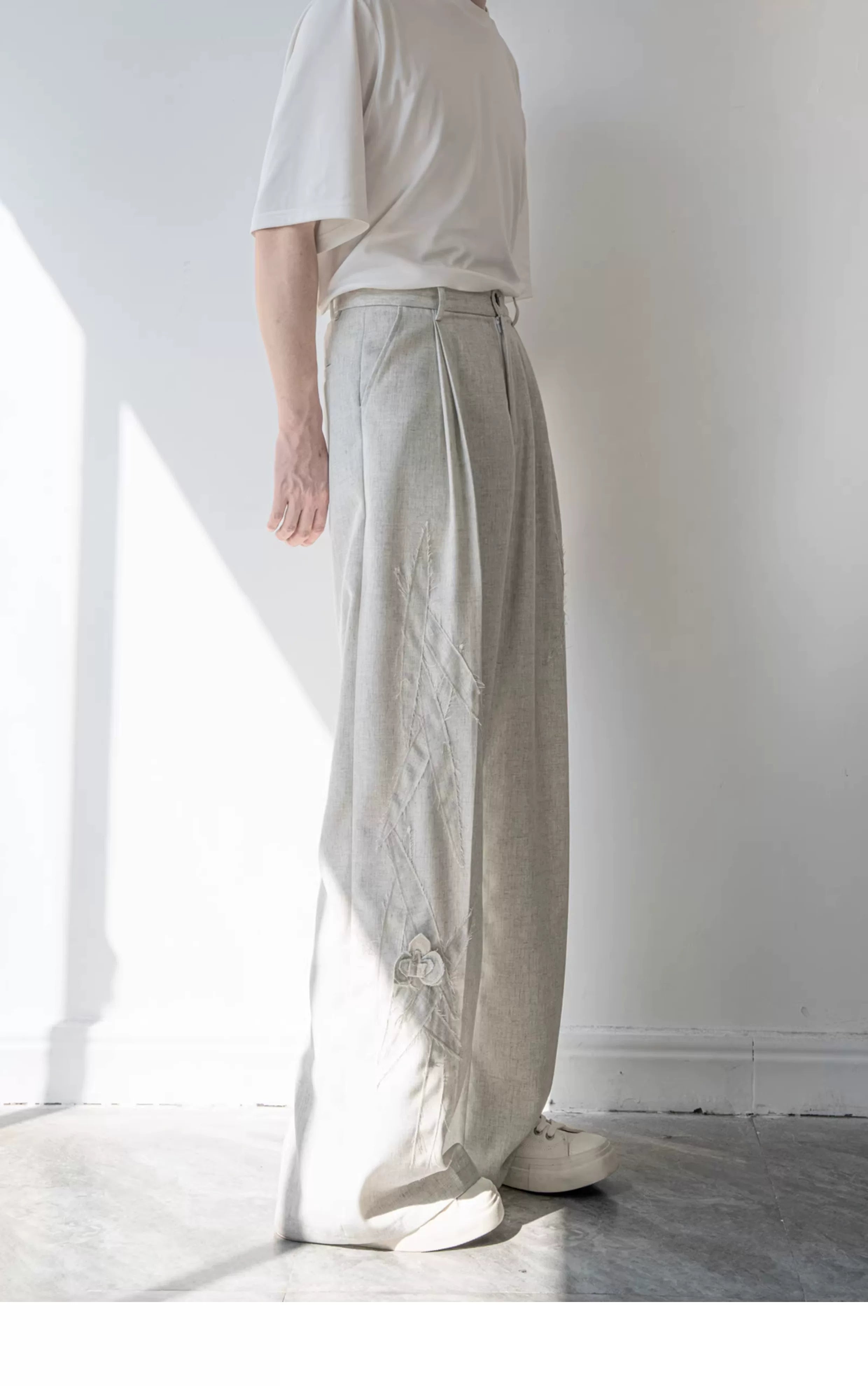 Morning Haze Linen Wide‑Leg Trousers