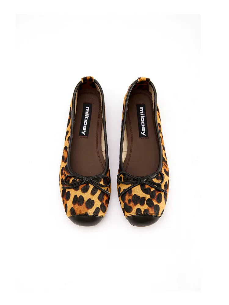 Bow-Trim Velvet Square-Toe Ballet Flats