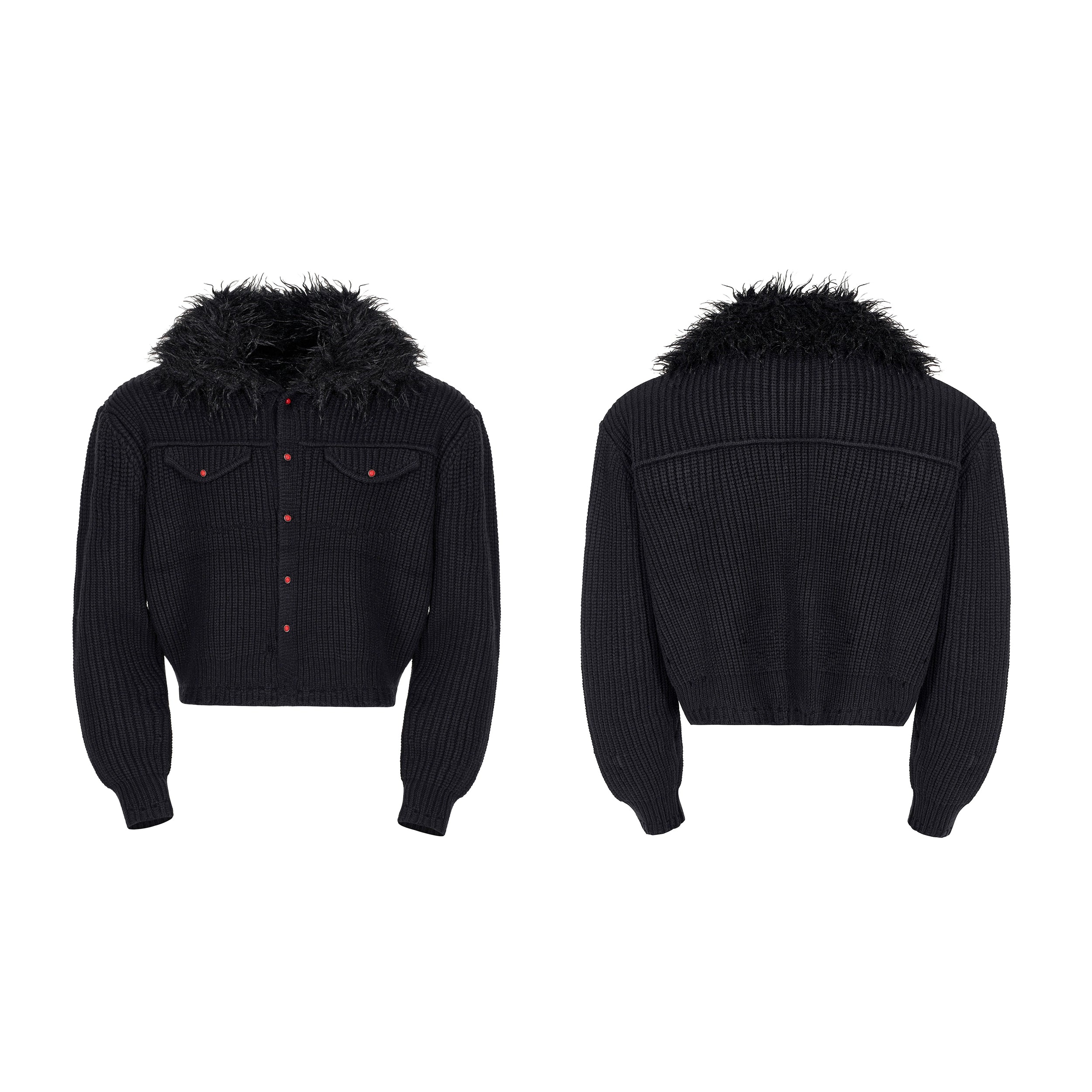 Frosted Collar Knit Sherpa Cardigan