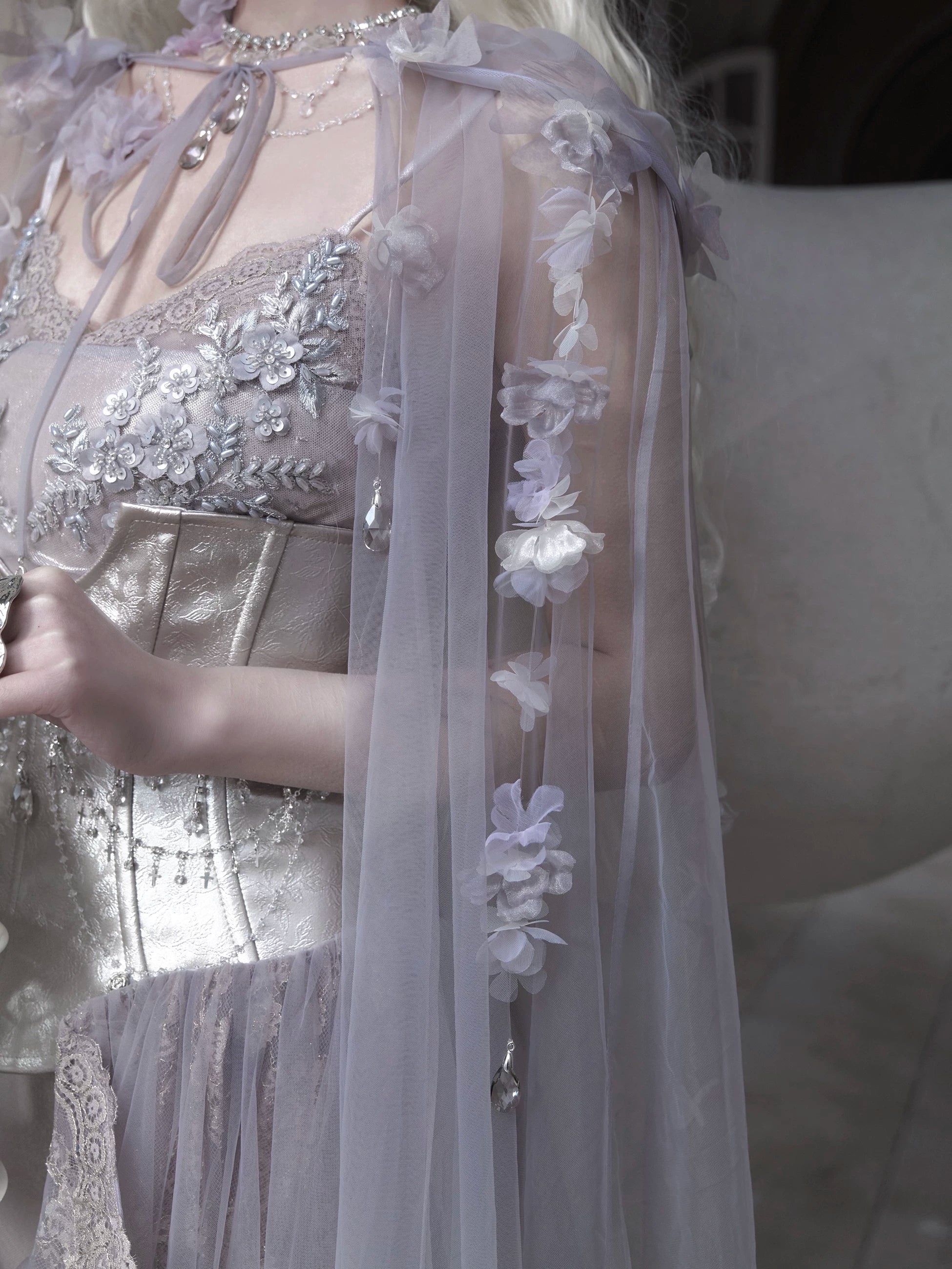 Lavender Embellished Tulle Cape