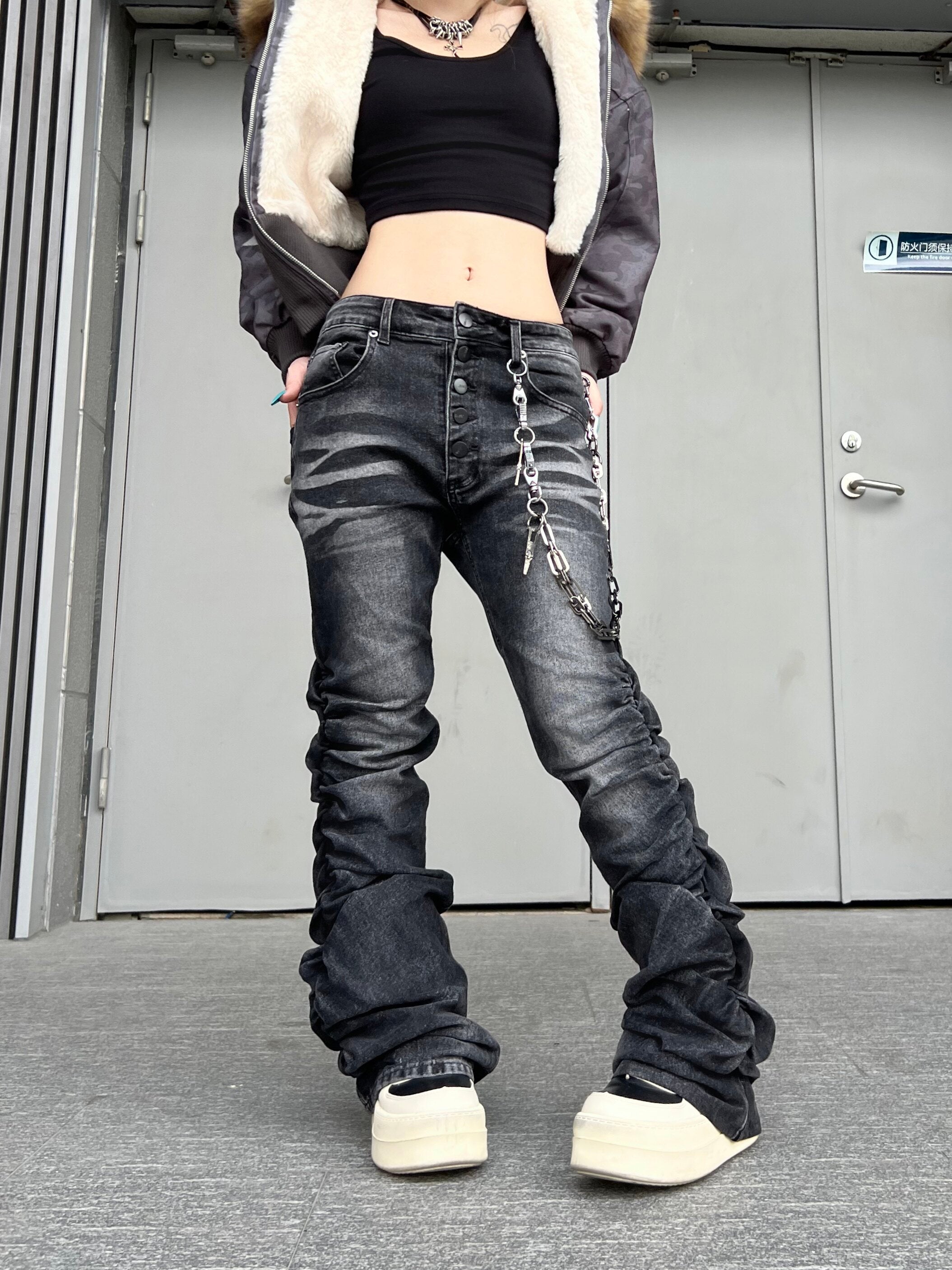 Men's Washed Stacked Straight-Leg Jeans