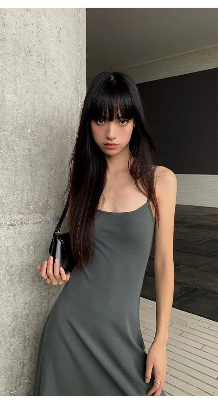 Summer Black Slimming Spaghetti Strap Midi Dress - chiclara