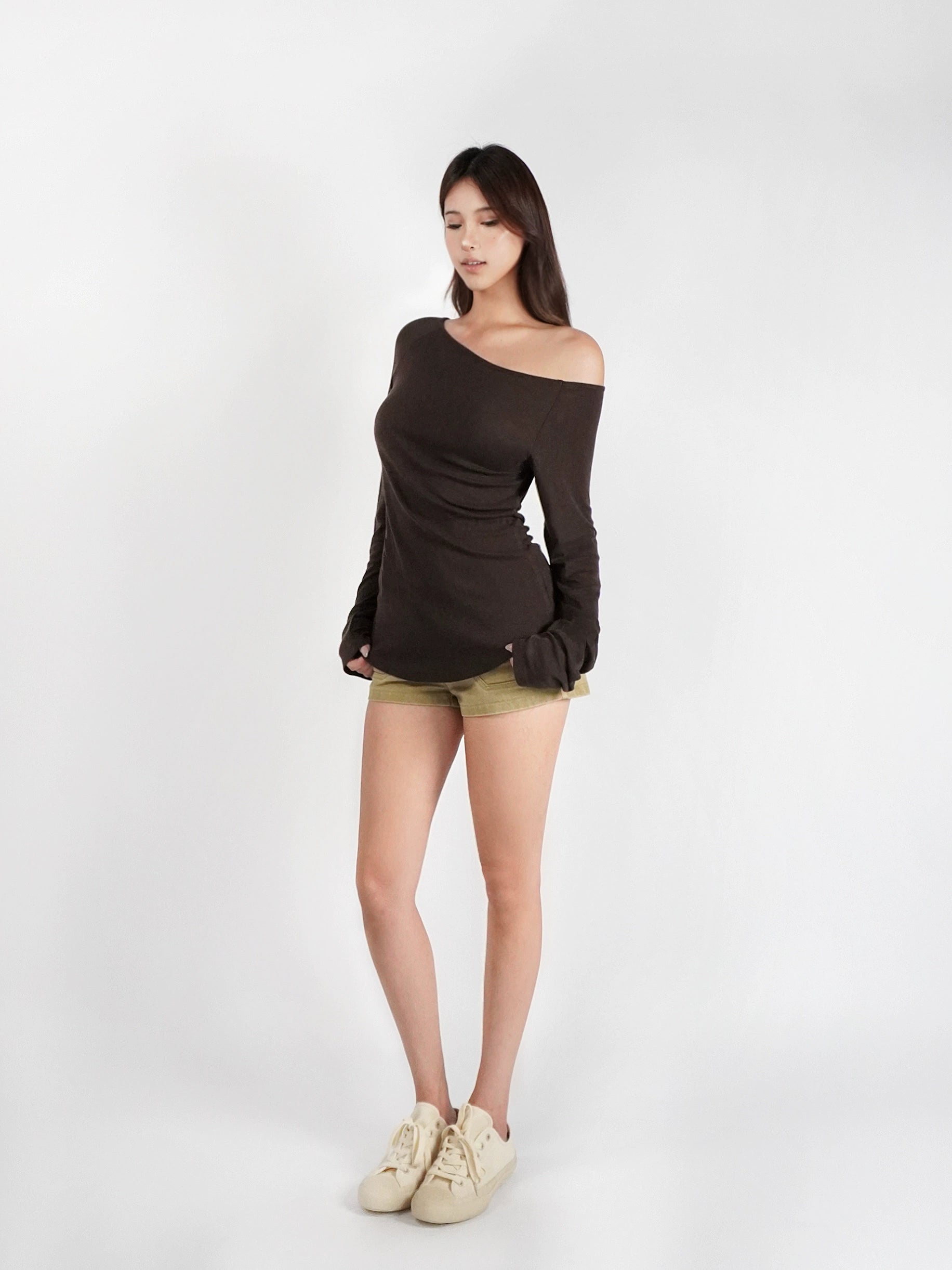 Slim-Fit Off-Shoulder Long-Sleeve Top