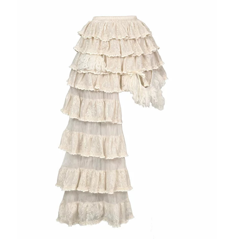Ivory Lace Tiered Ruffle Skirt