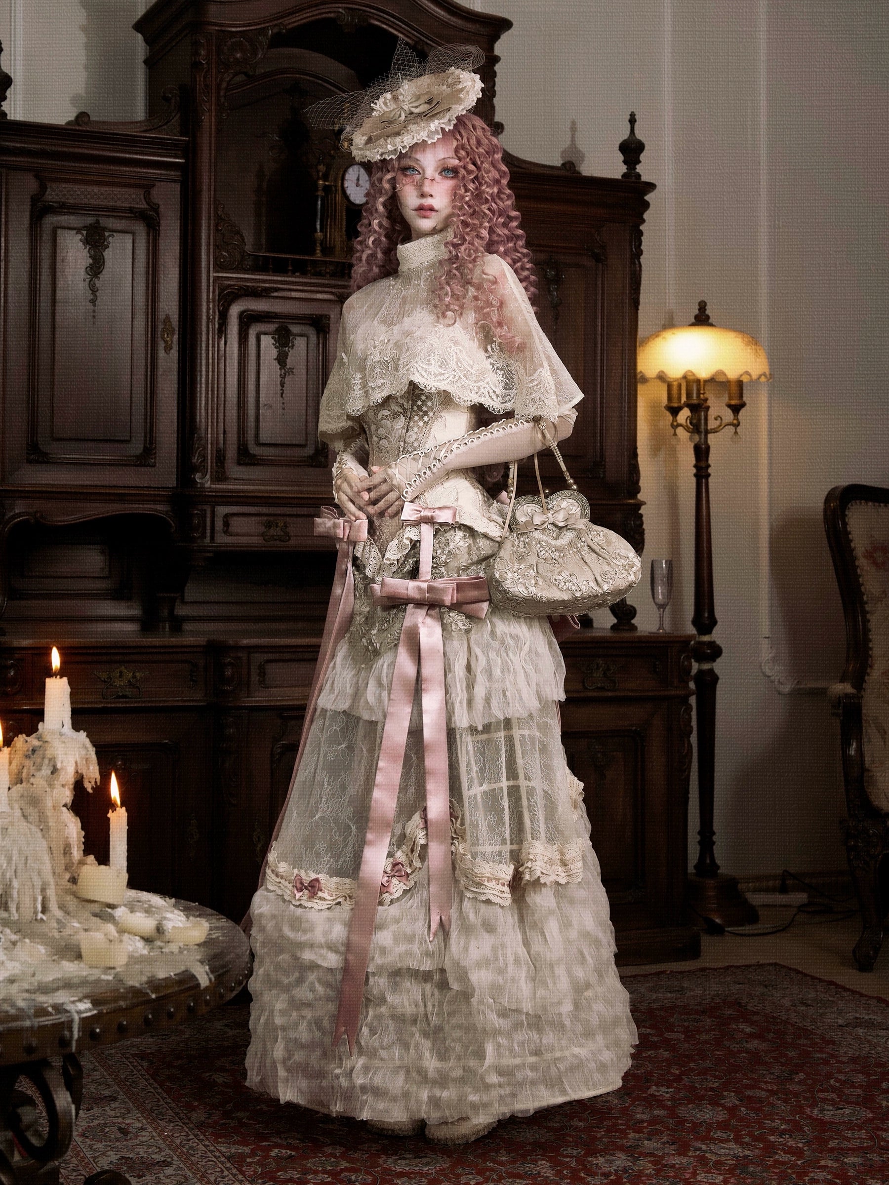 Victorian Ivory Lace High Collar Capelet