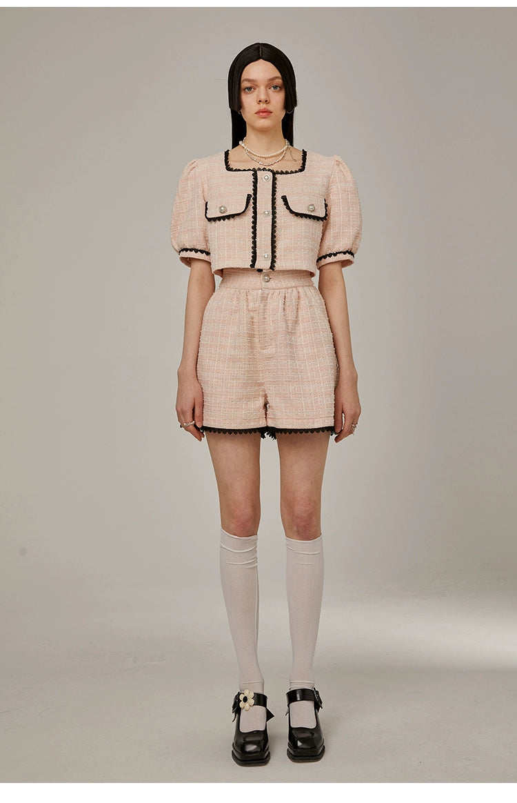 Tweed Short-Sleeve Blouse and Short Setup