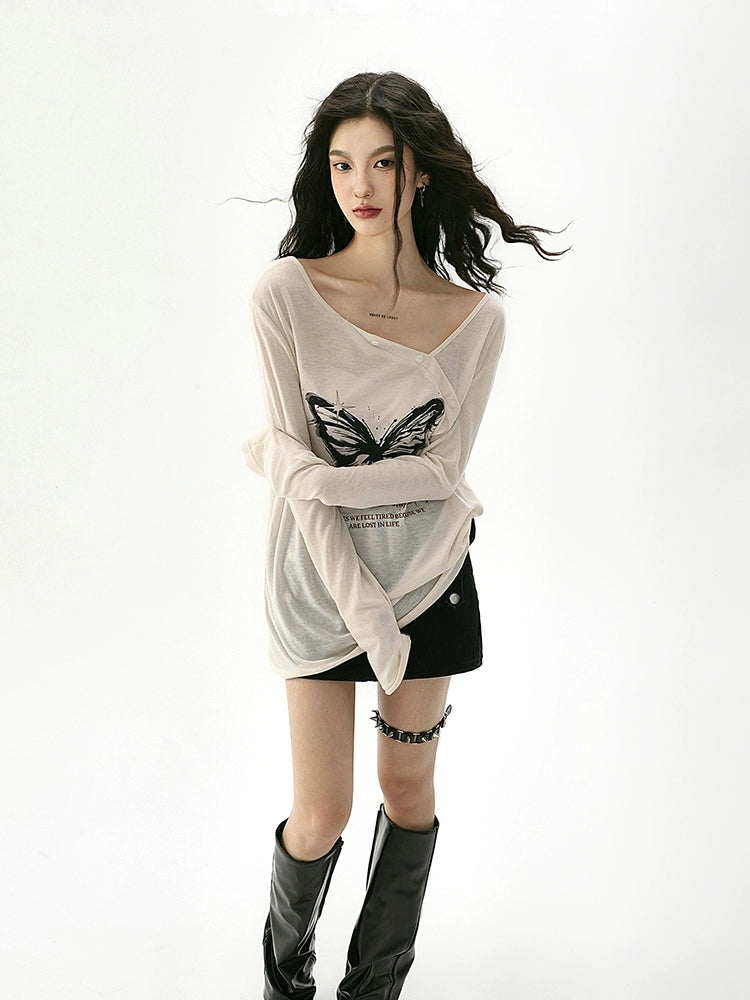 활모양 프린트 선 프로텍션 롱슬리브 티셔츠