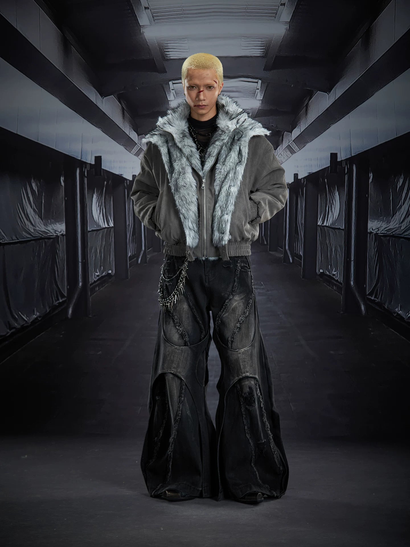 Obsidian Rift Shredded Flare Denim Pants