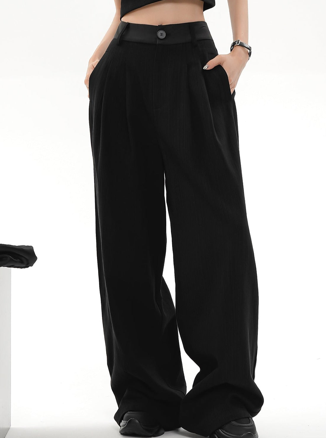 Pantalones palazzo de pierna ancha-pantalones de ajuste de cintura alta
