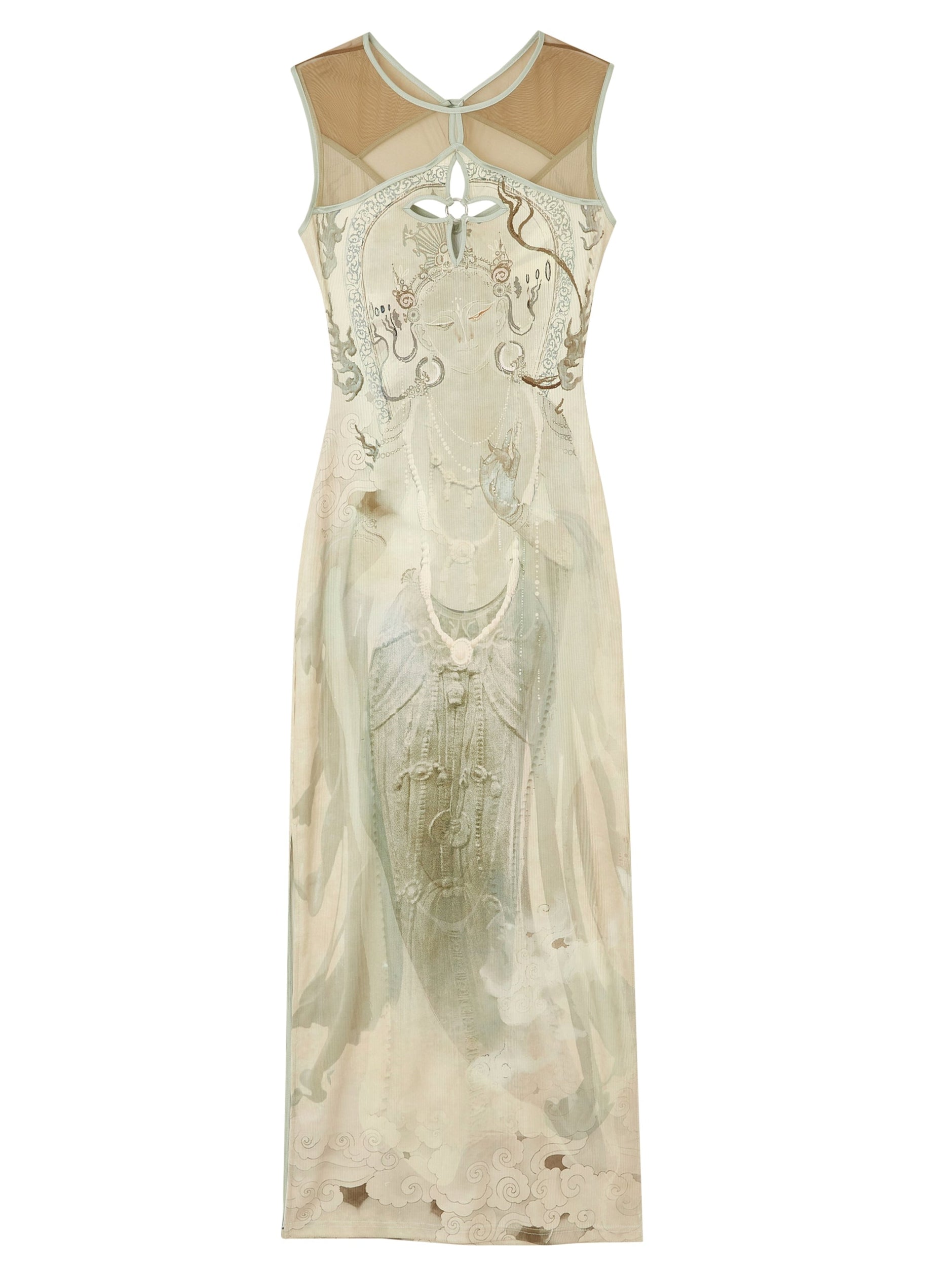 Green Floral Embroidered Slip Dress