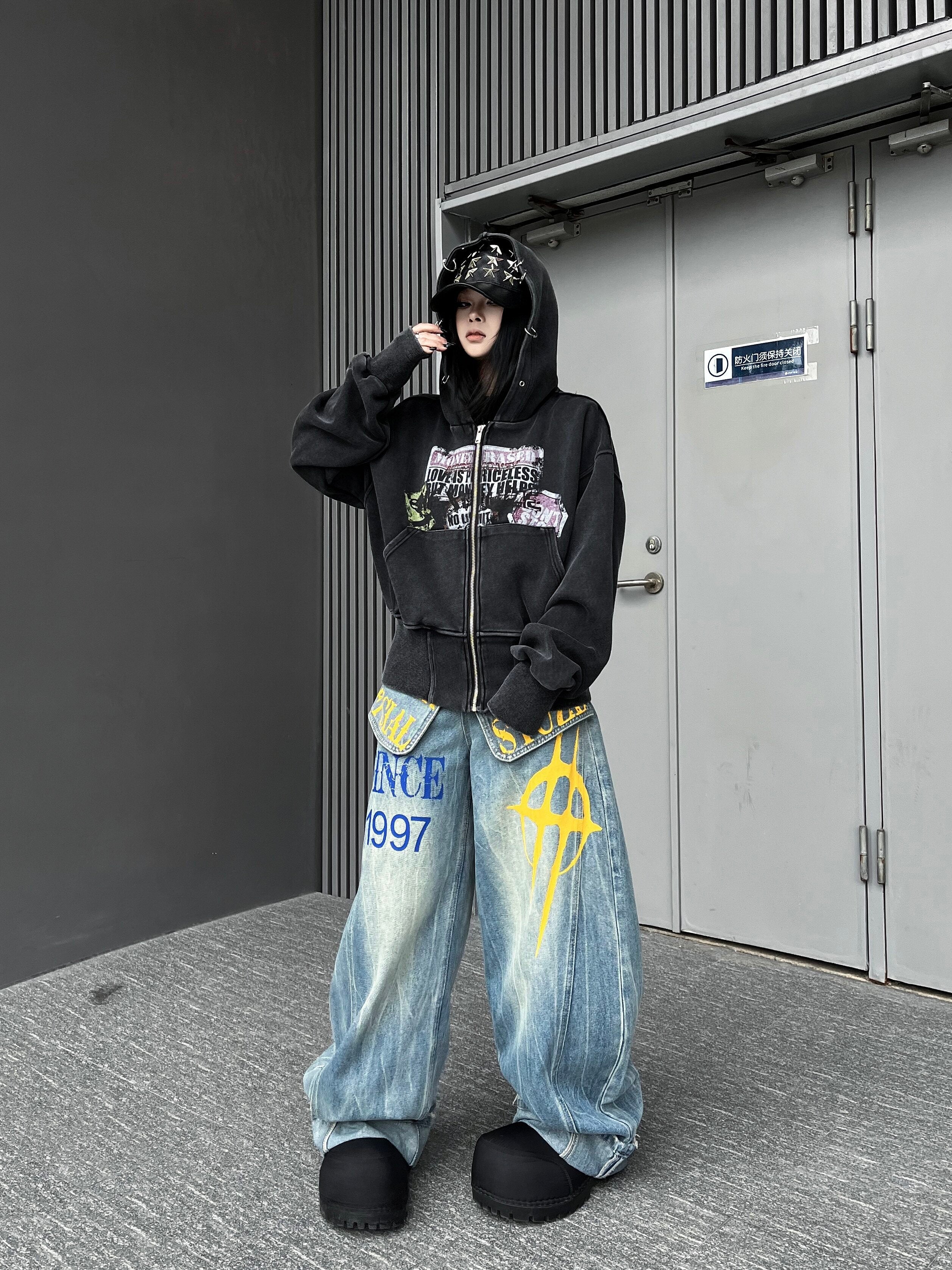 Men's Layered-Look Panel Print Wide-Leg Jeans