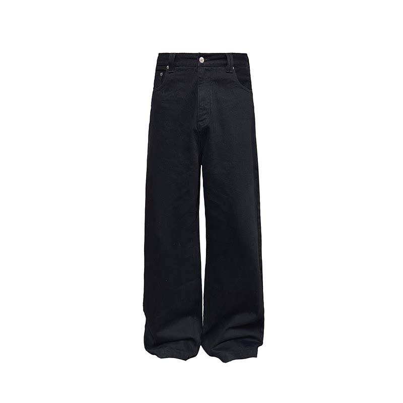Black Minimalist Wide-Leg Denim Trousers