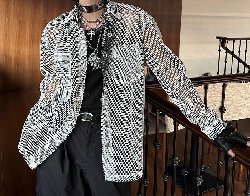 Mesh Button-Up Shirt