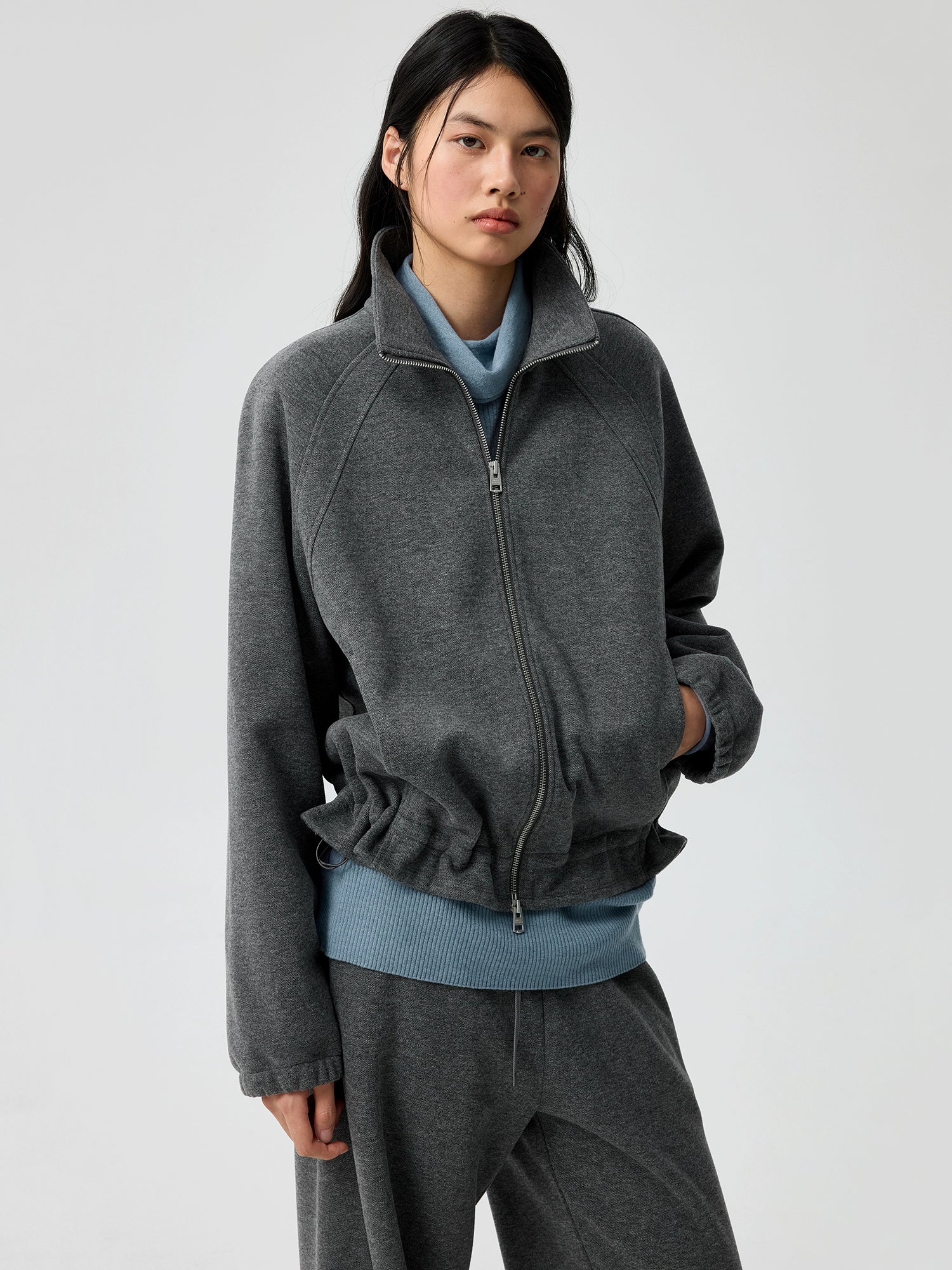 Relaxed Fit Fleece Zip-Up Track Jacket