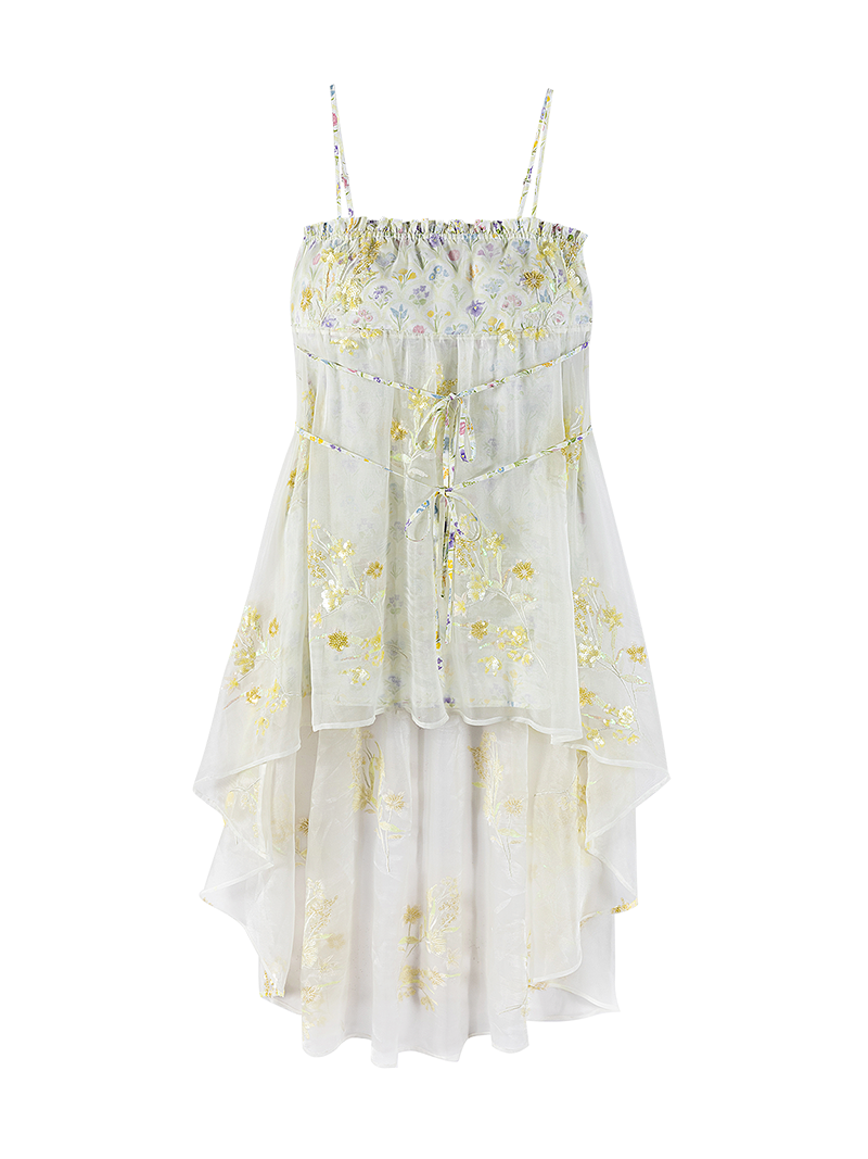 Floral Embroidered Tulle Midi Dress