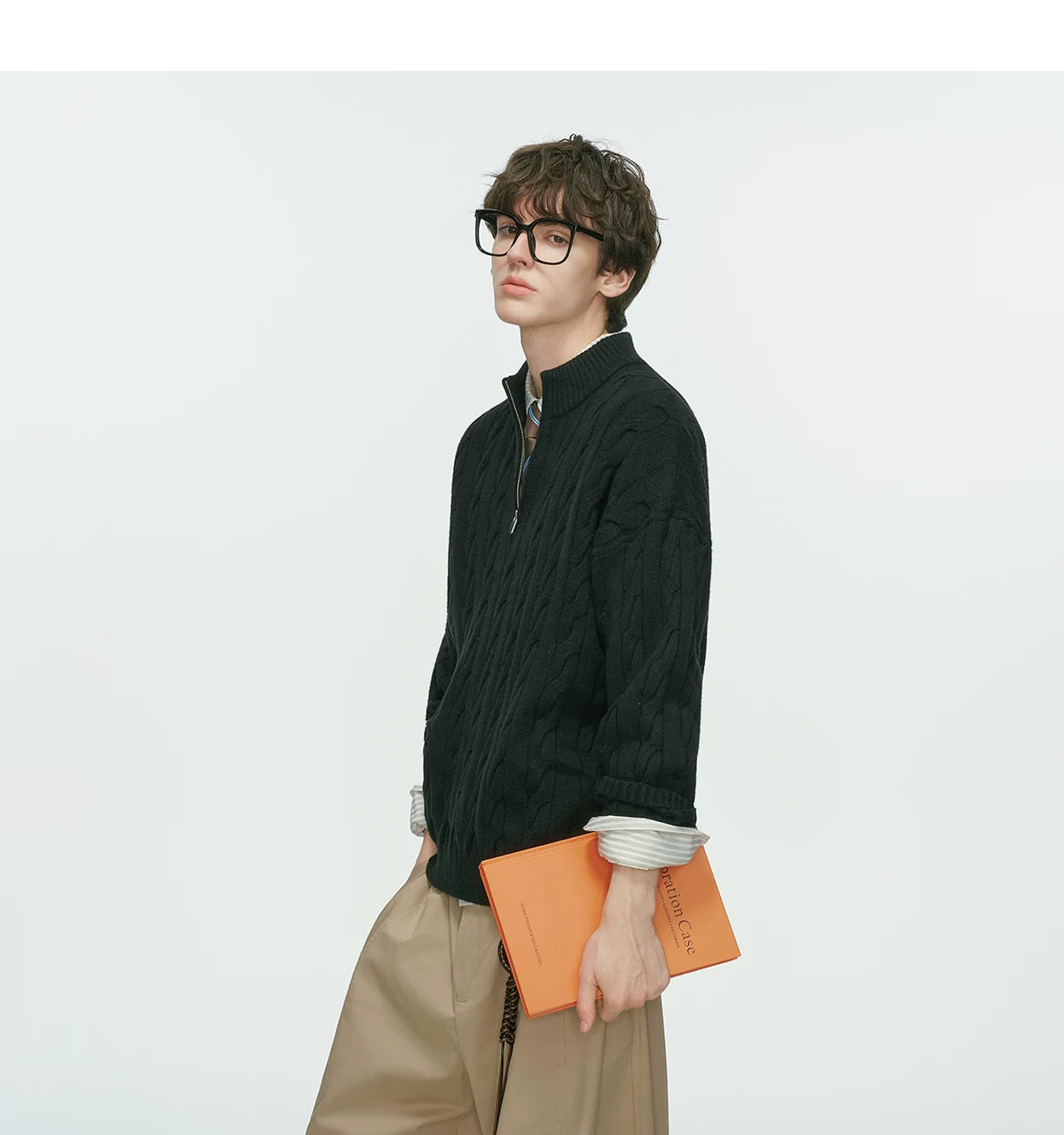 Auburn Studio Cable-Knit Half‑Zip Sweater