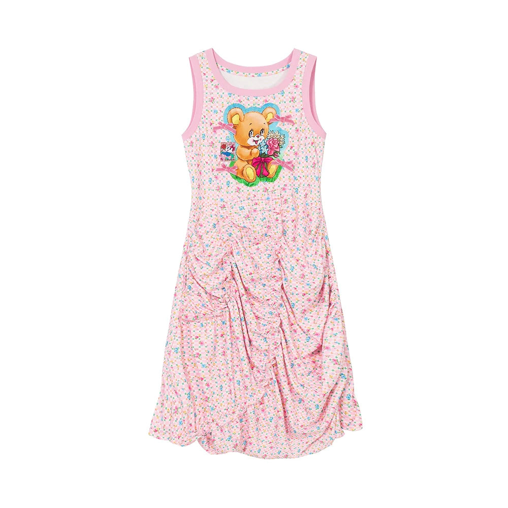 Pink Floral Bear Tank Summer Dress