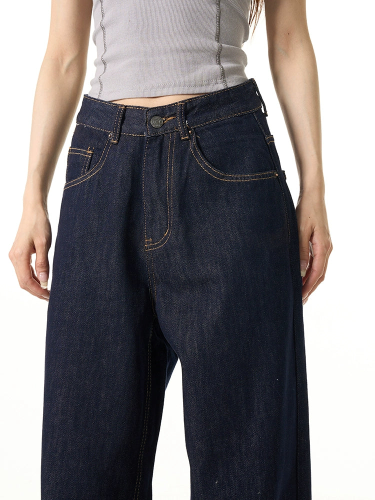 Mid-Rise Dark Wash Wide-Leg Jeans