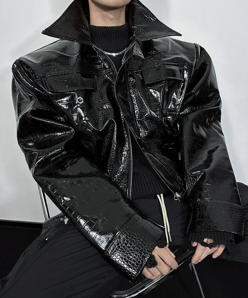 Obsidian Viper Gloss-Croc Moto Jacket