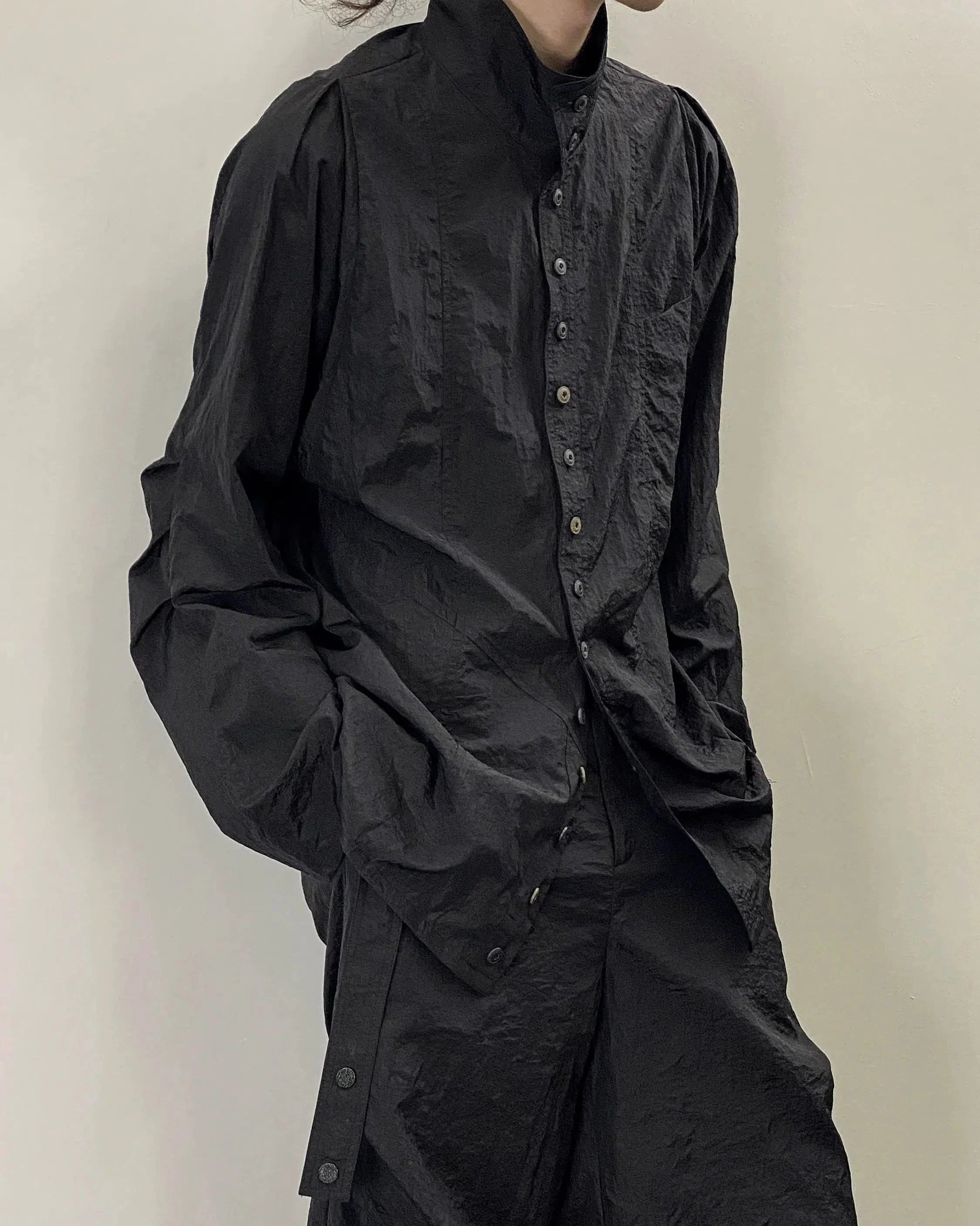 Long Sleeve Shirt with Stand Up Collar - chiclara