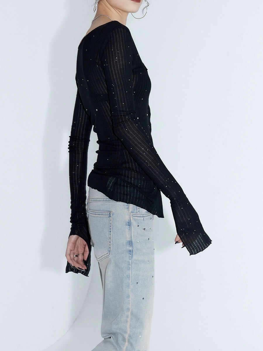 Galaxy Glint Ribbed Button Cardigan Top