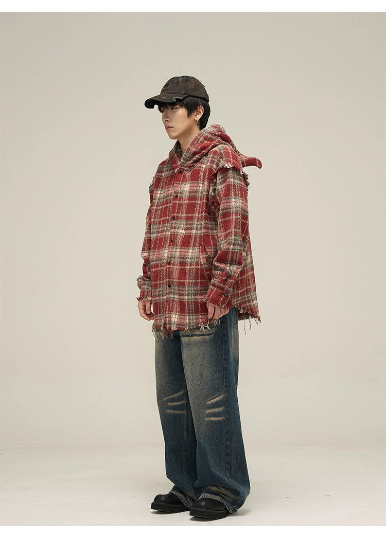 Plaid Flannel Hoodie with Cat Ears