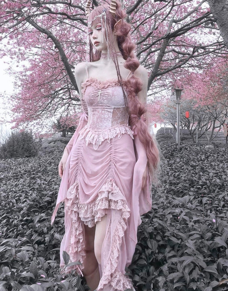 Fairycore Pink Lace Corset Dress