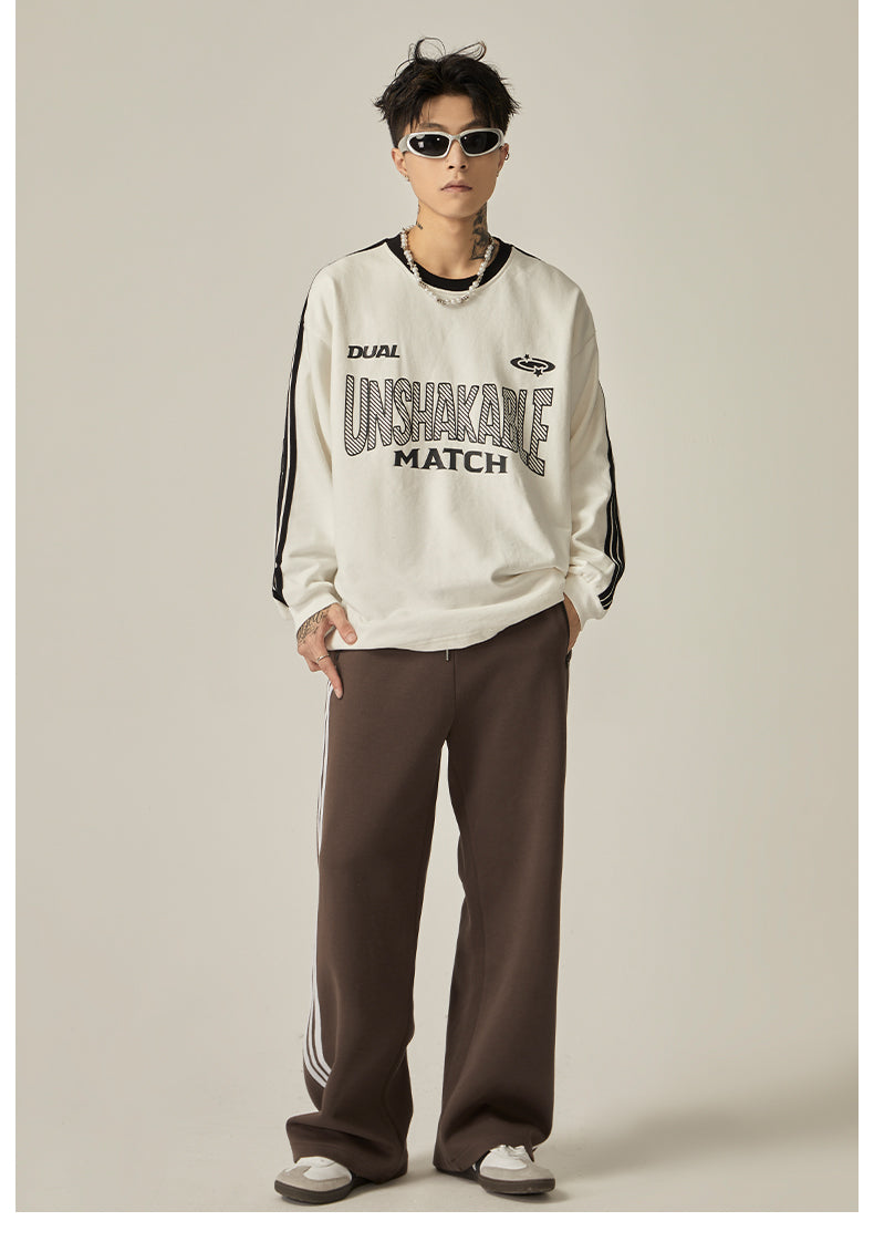 Brown Striped Wide Track Pants