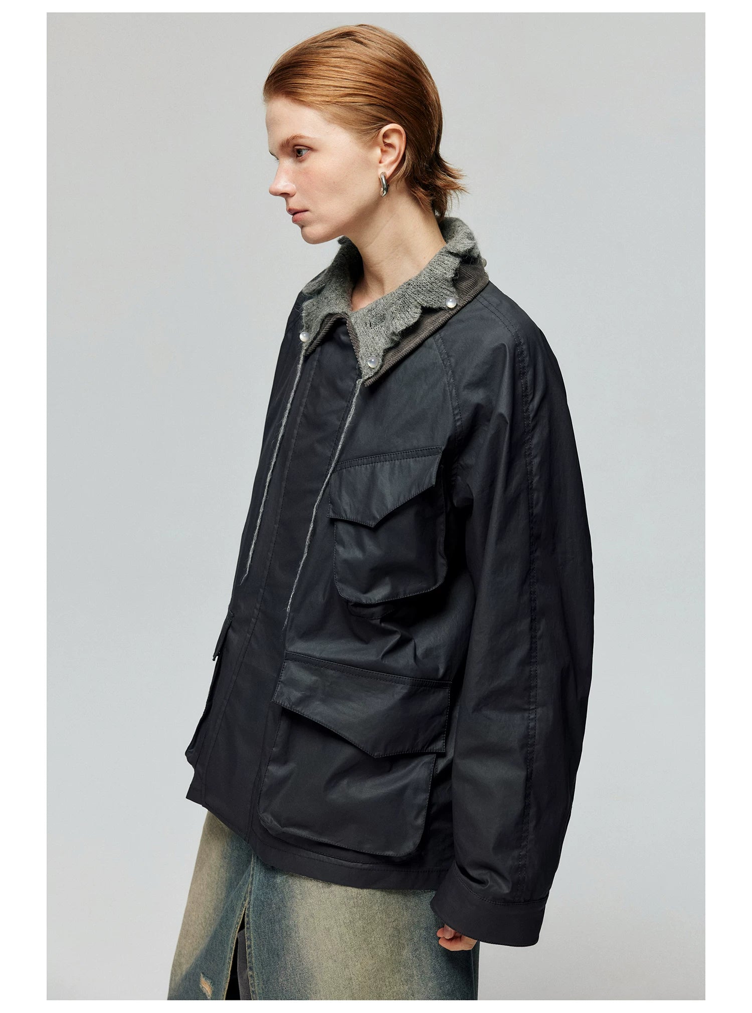 Contrast-Collar Utility Jacket