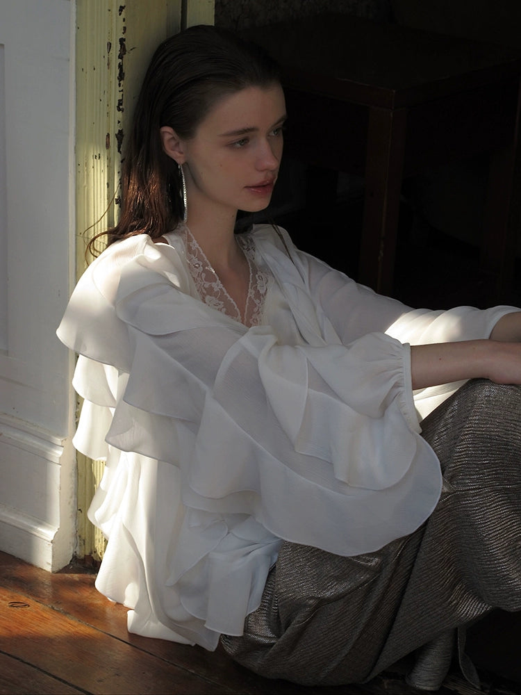 Ruffled Button Back Blouse