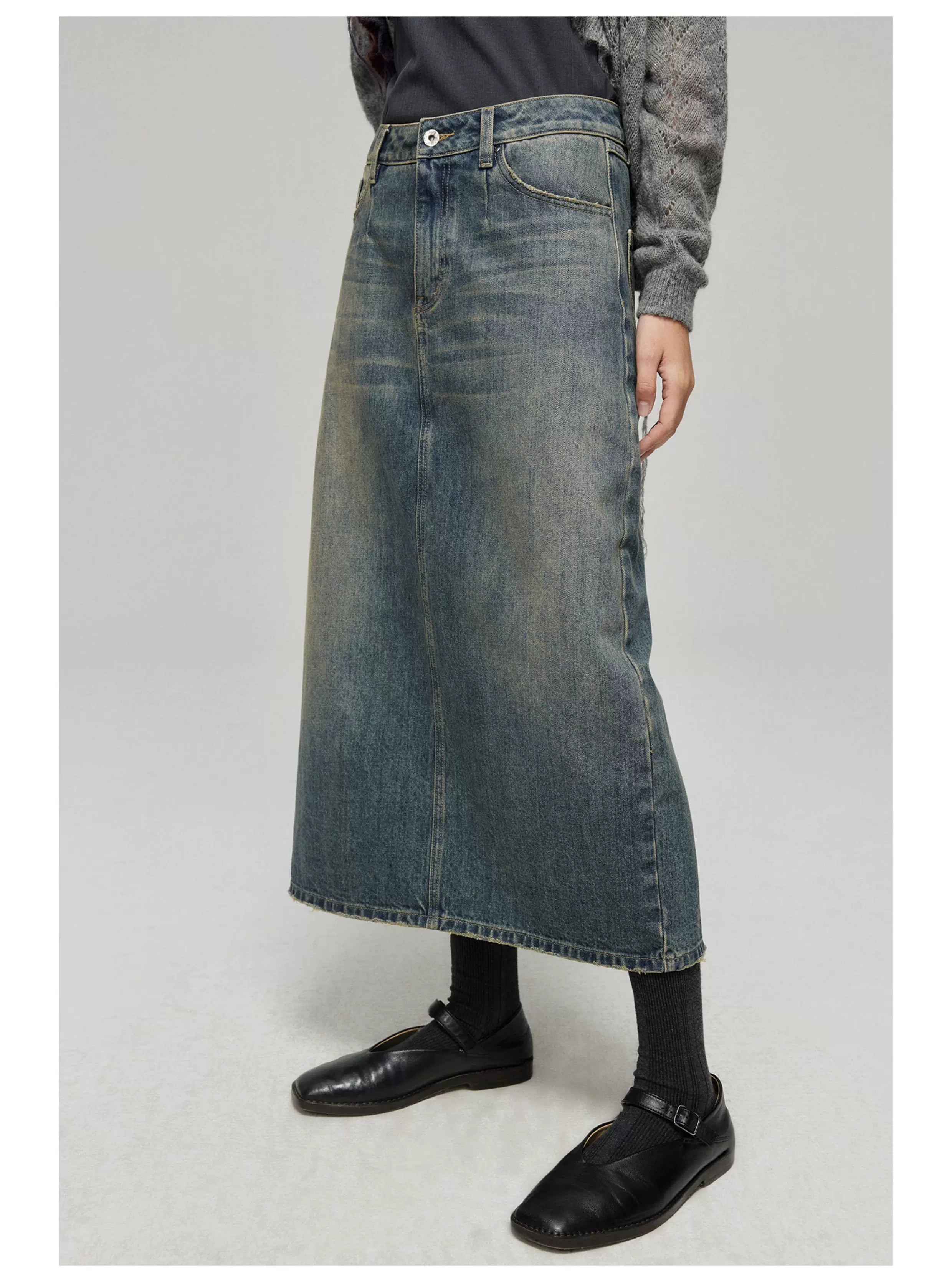 Stonefade Denim Midi Skirt