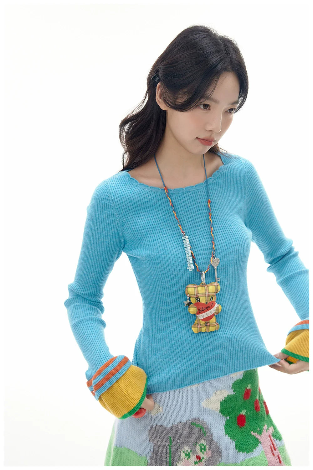 Turquoise Ribbed Knit Sweater