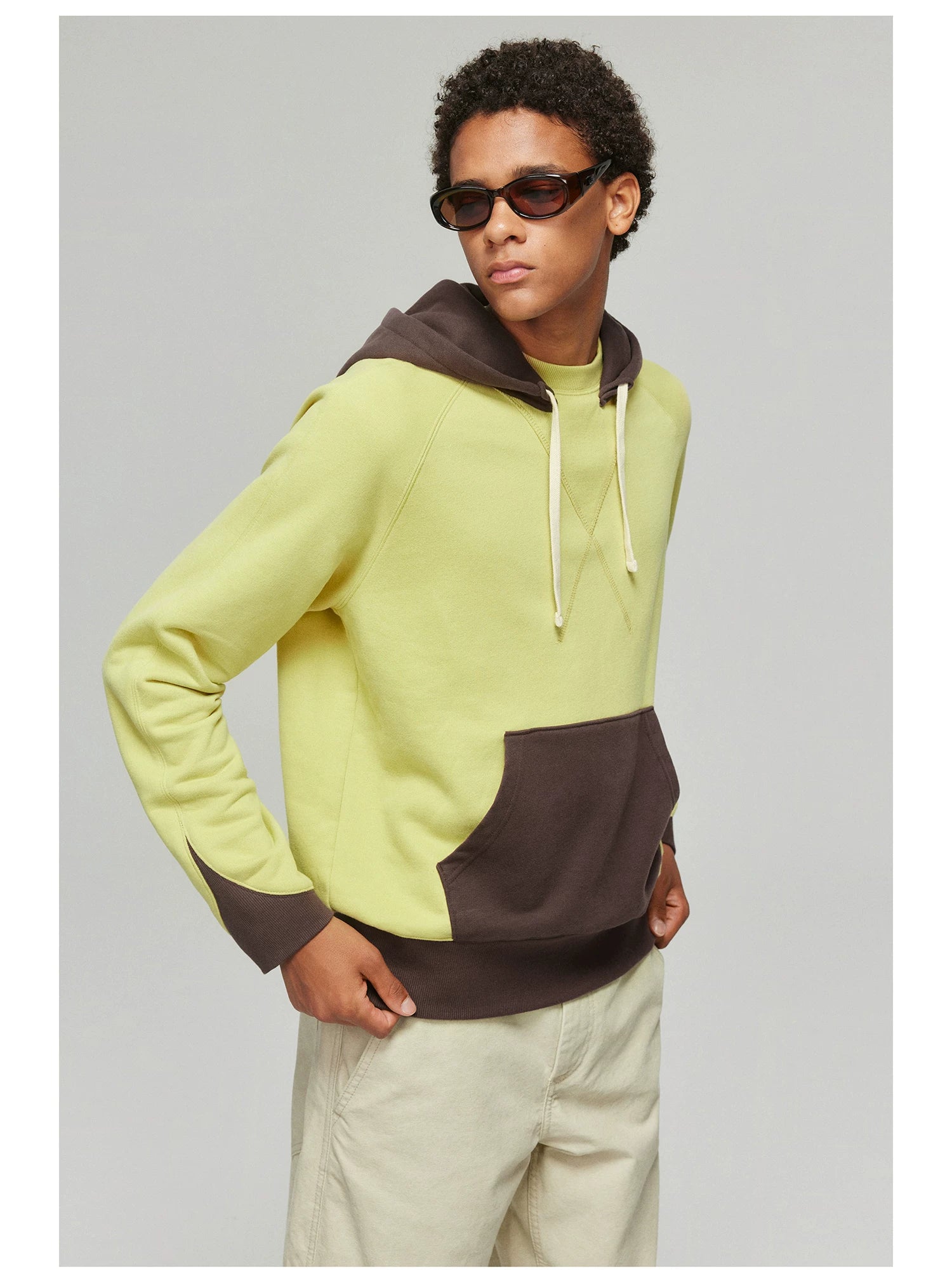 Lime and Brown Colorblock Hoodie