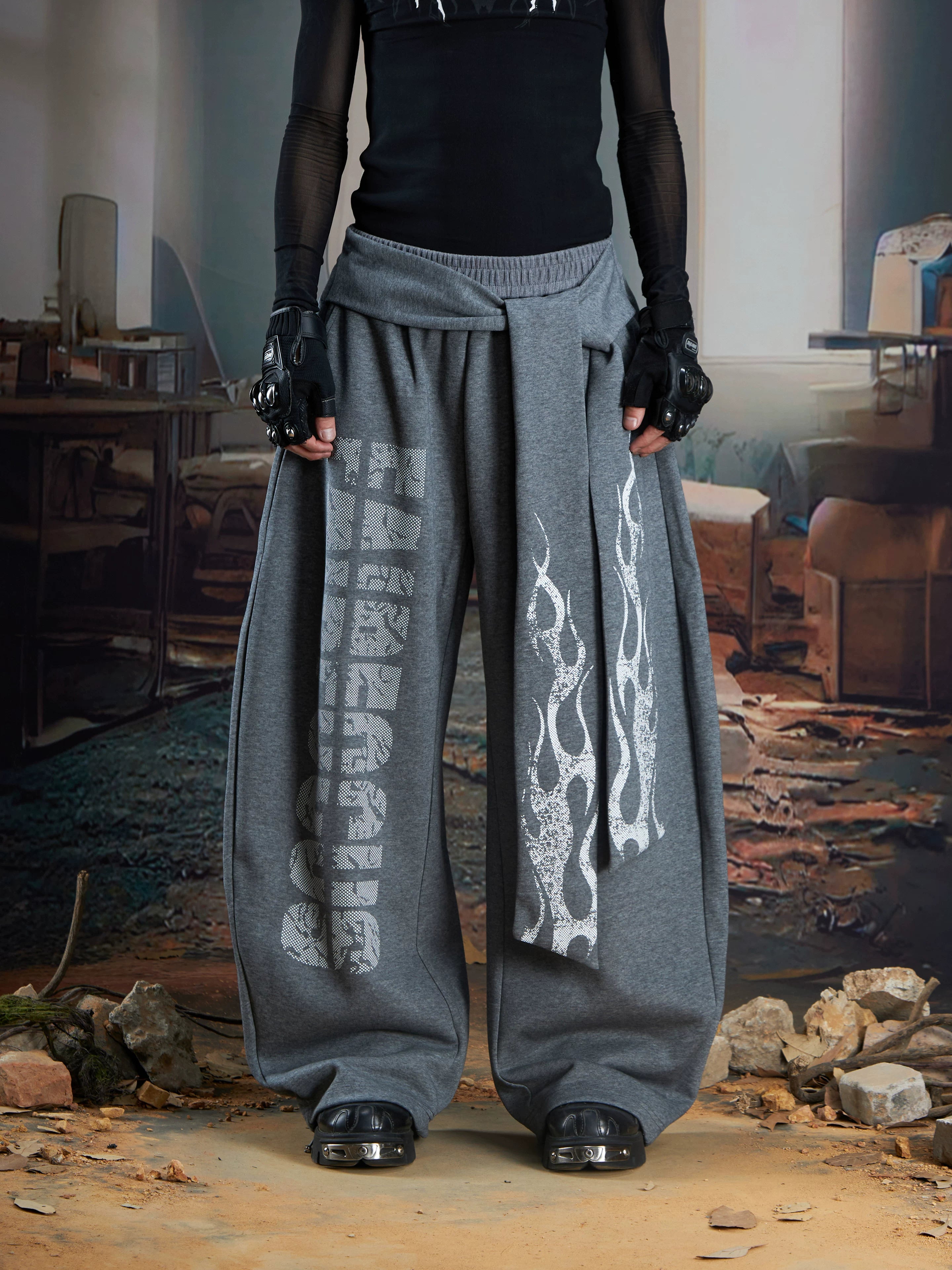 Inferno Sash Wide-Leg Fleece Pants